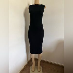 Banana Republic Black Classic Ribbed Midi Dress Size Small Petite